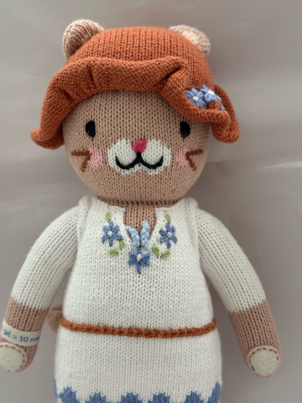 Cuddle + Kind Handmade Knit Cat Doll Floral Dress Plush Toy